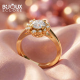 The Aurelia Bloom Diamond Ring with Floral Crown Halo in Radiant Yellow Gold - Bijoux Eclore