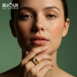 Luxury Geometric Signet Ring with Triple Diamond Accents in Polished Gold - Bijoux Eclore
