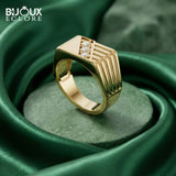 Luxury Geometric Signet Ring with Triple Diamond Accents in Polished Gold - Bijoux Eclore