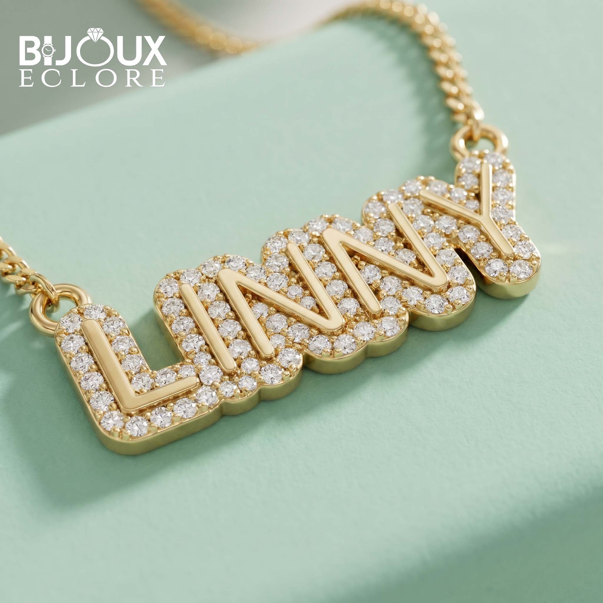 Custom Lunny Bubble Letter Diamond Pendant Necklace - Bijoux Eclore