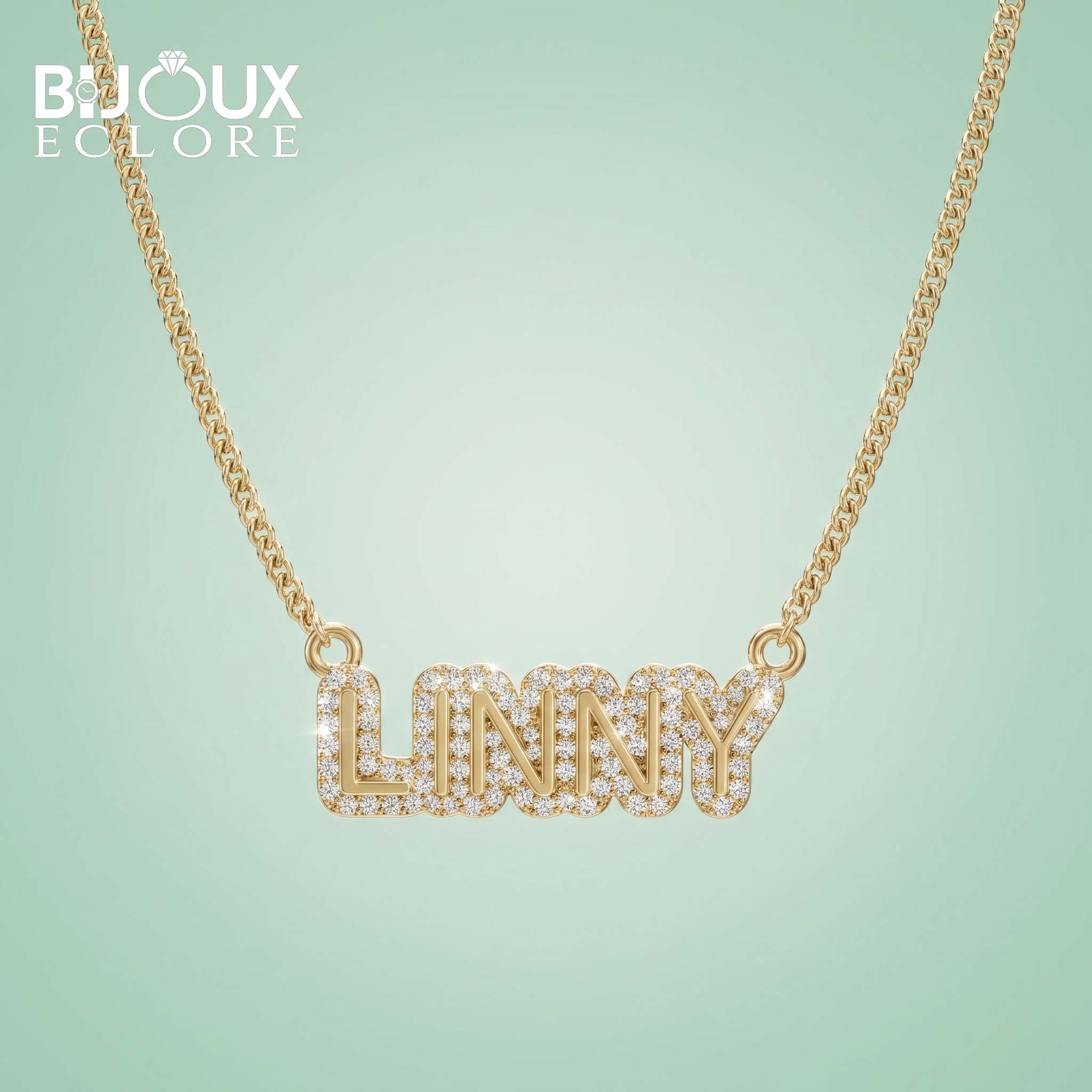 Custom Lunny Bubble Letter Diamond Pendant Necklace - Bijoux Eclore