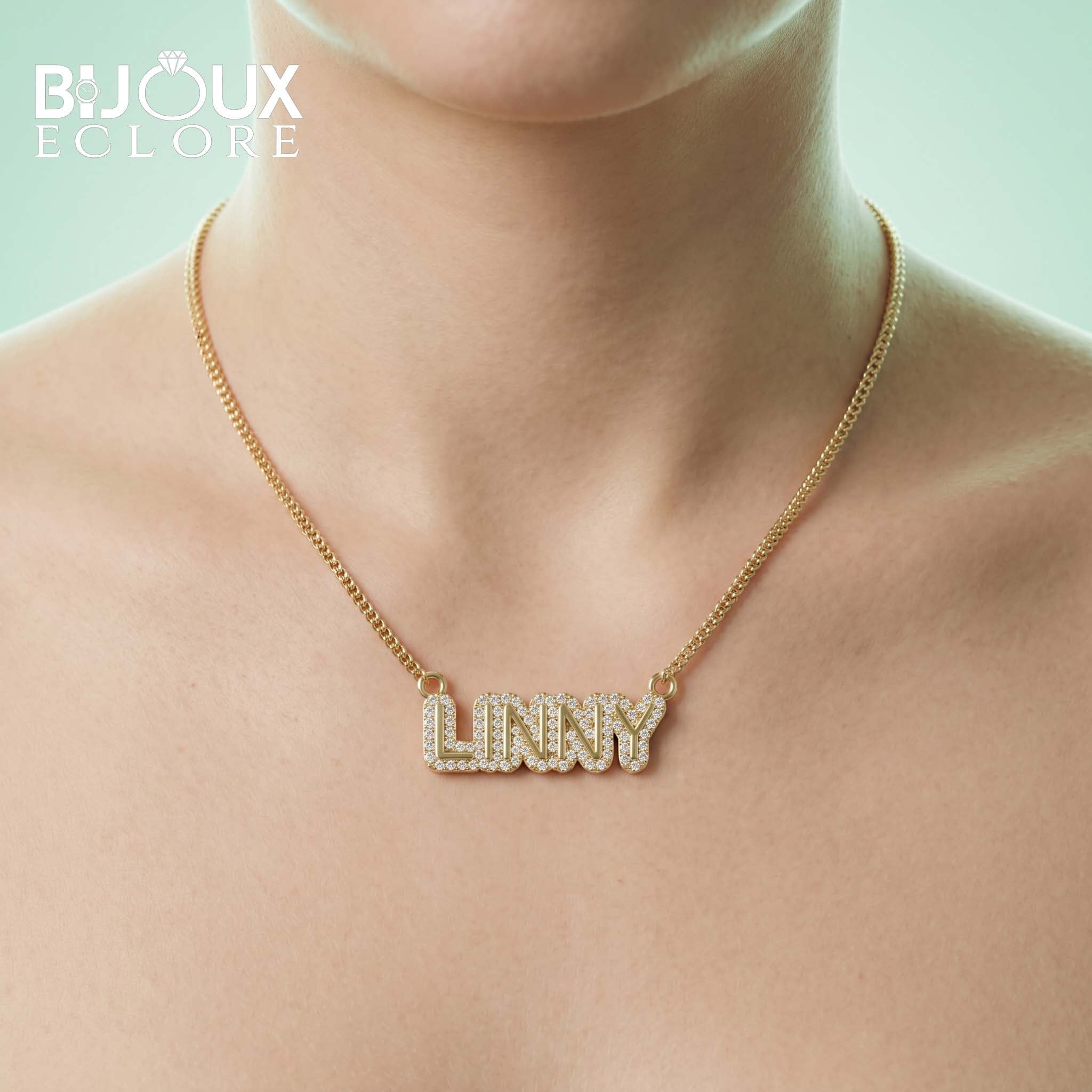 Custom Lunny Bubble Letter Diamond Pendant Necklace - Bijoux Eclore