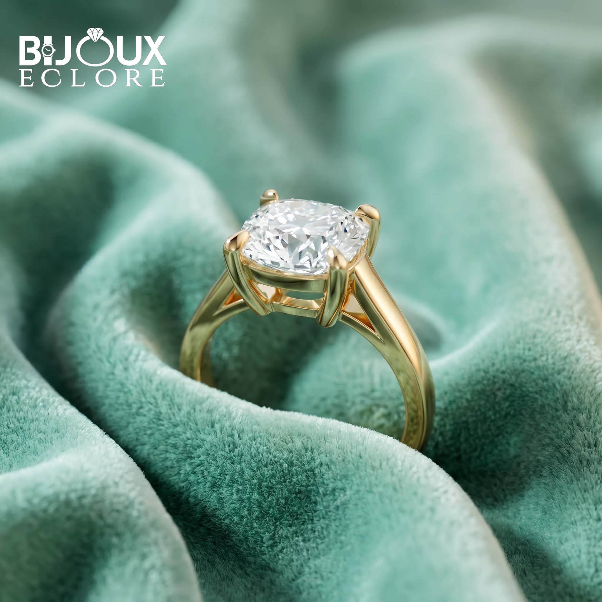 Gold Cushion Solitaire Ring with Four-Prong Setting - Bijoux Eclore