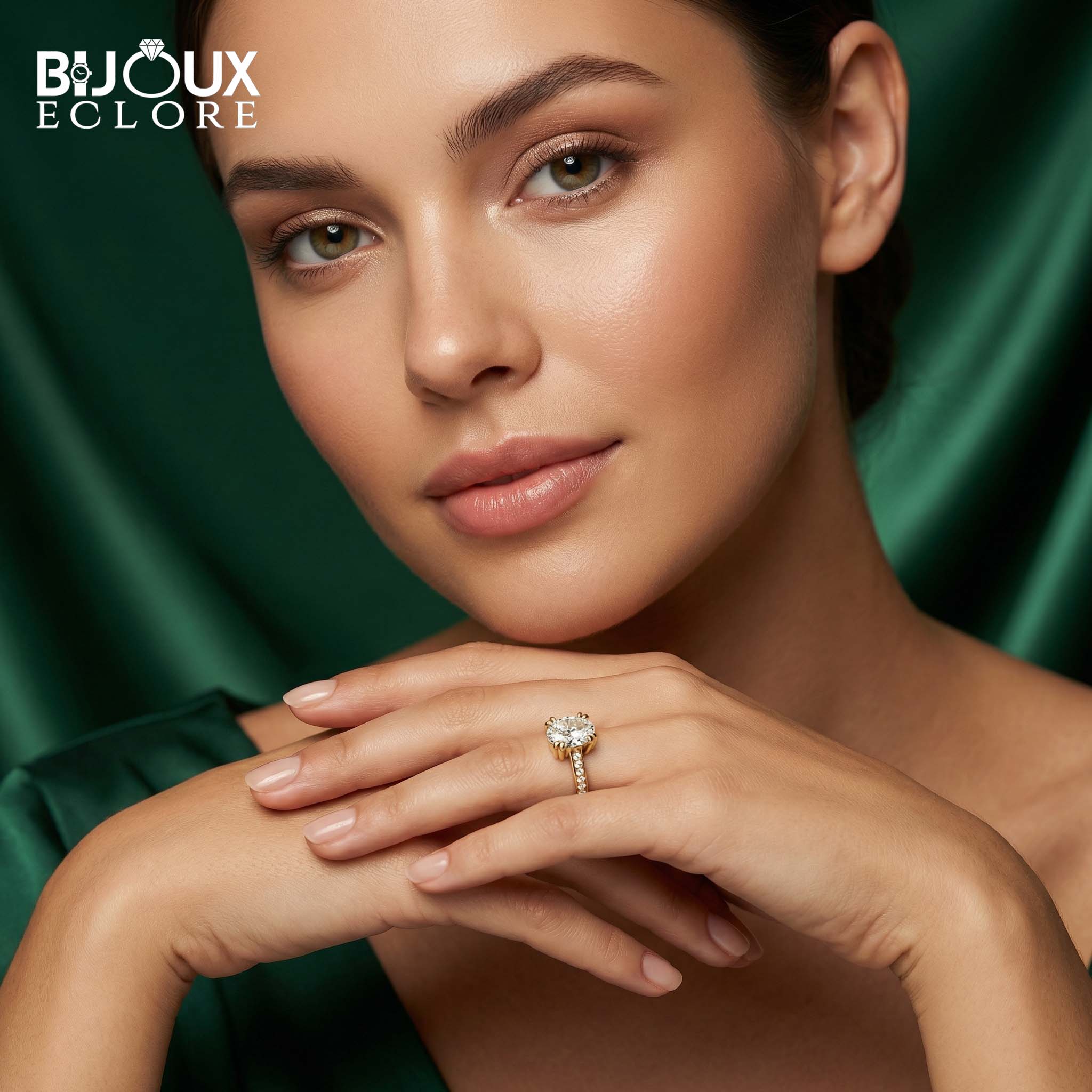 Luxury Fine Gold Ring with Oval Brilliant Diamond and Pavé-Set Band Accents - Bijoux Eclore