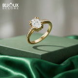 Luxury Fine Gold Ring with Oval Brilliant Diamond and Pavé-Set Band Accents - Bijoux Eclore
