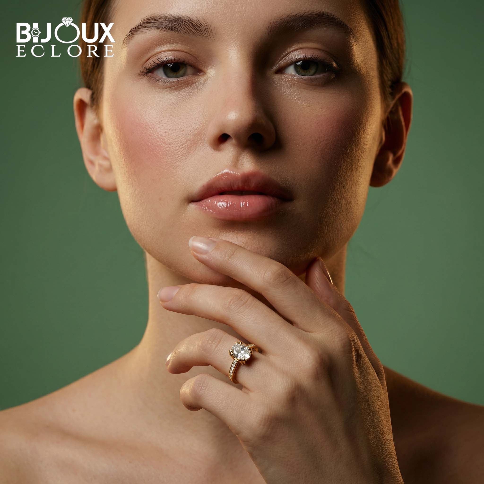 Luxury Fine Gold Ring with Oval Brilliant Diamond and Pavé-Set Band Accents - Bijoux Eclore