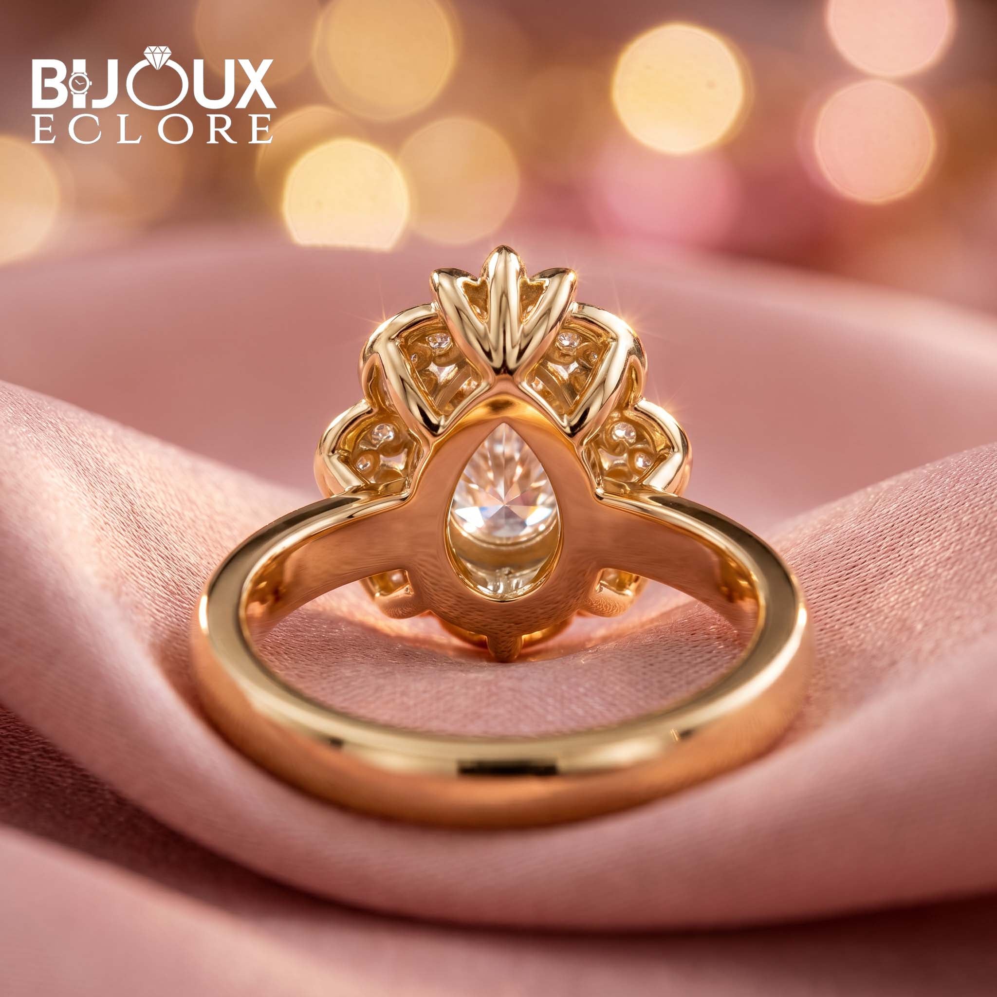 Maison Éclat Crown Halo Diamond Ring with Sculpted Floral Gold Setting - Bijoux Eclore