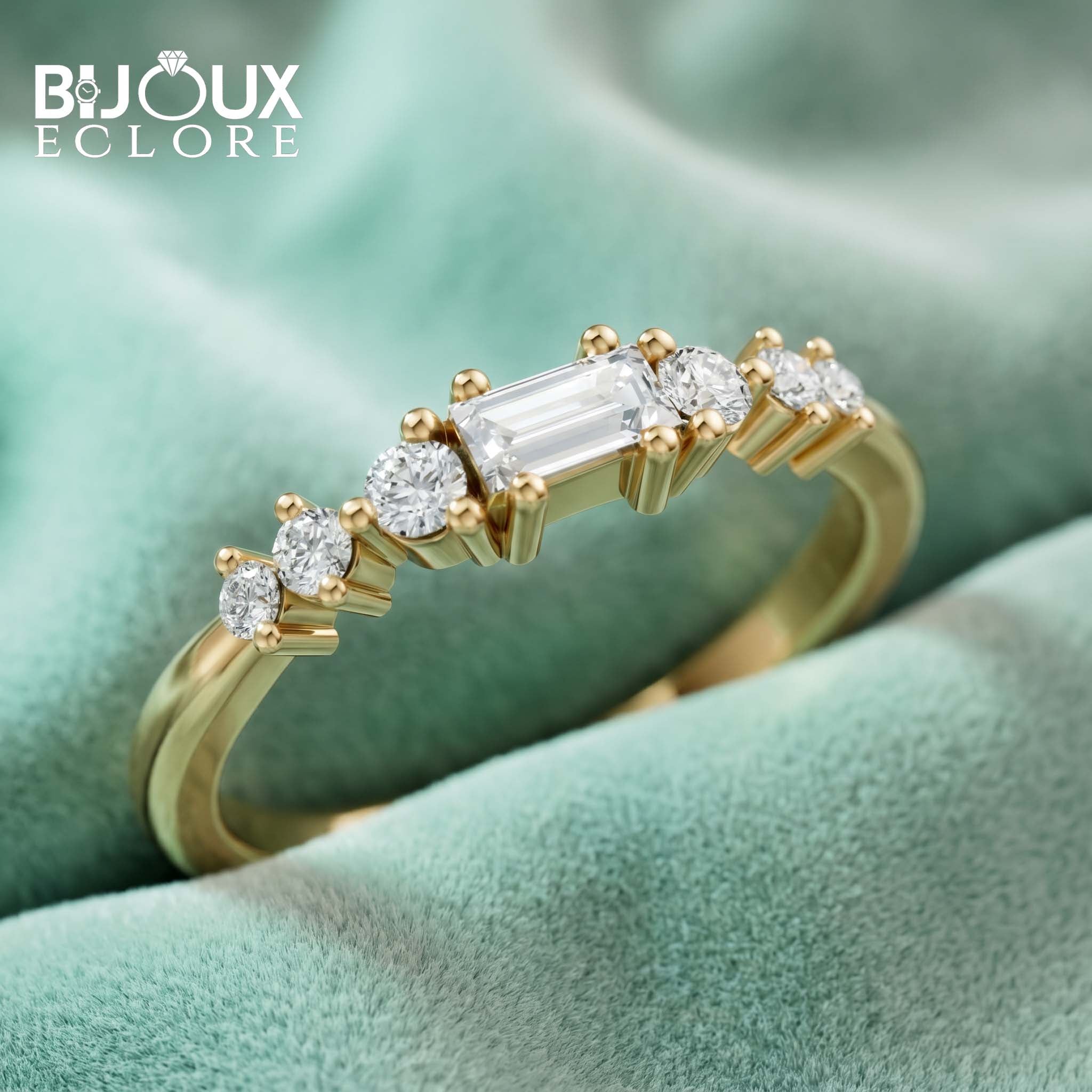 Mixed Cut Diamond Ring with Rectangular Center Stone - Bijoux Eclore