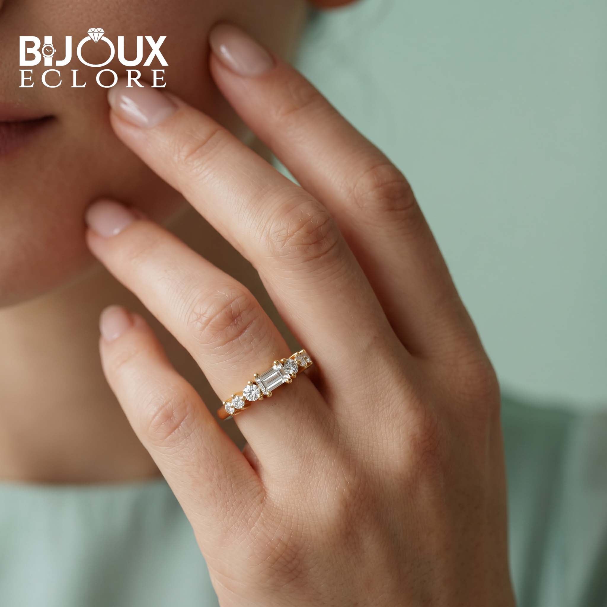 Mixed Cut Diamond Ring with Rectangular Center Stone - Bijoux Eclore