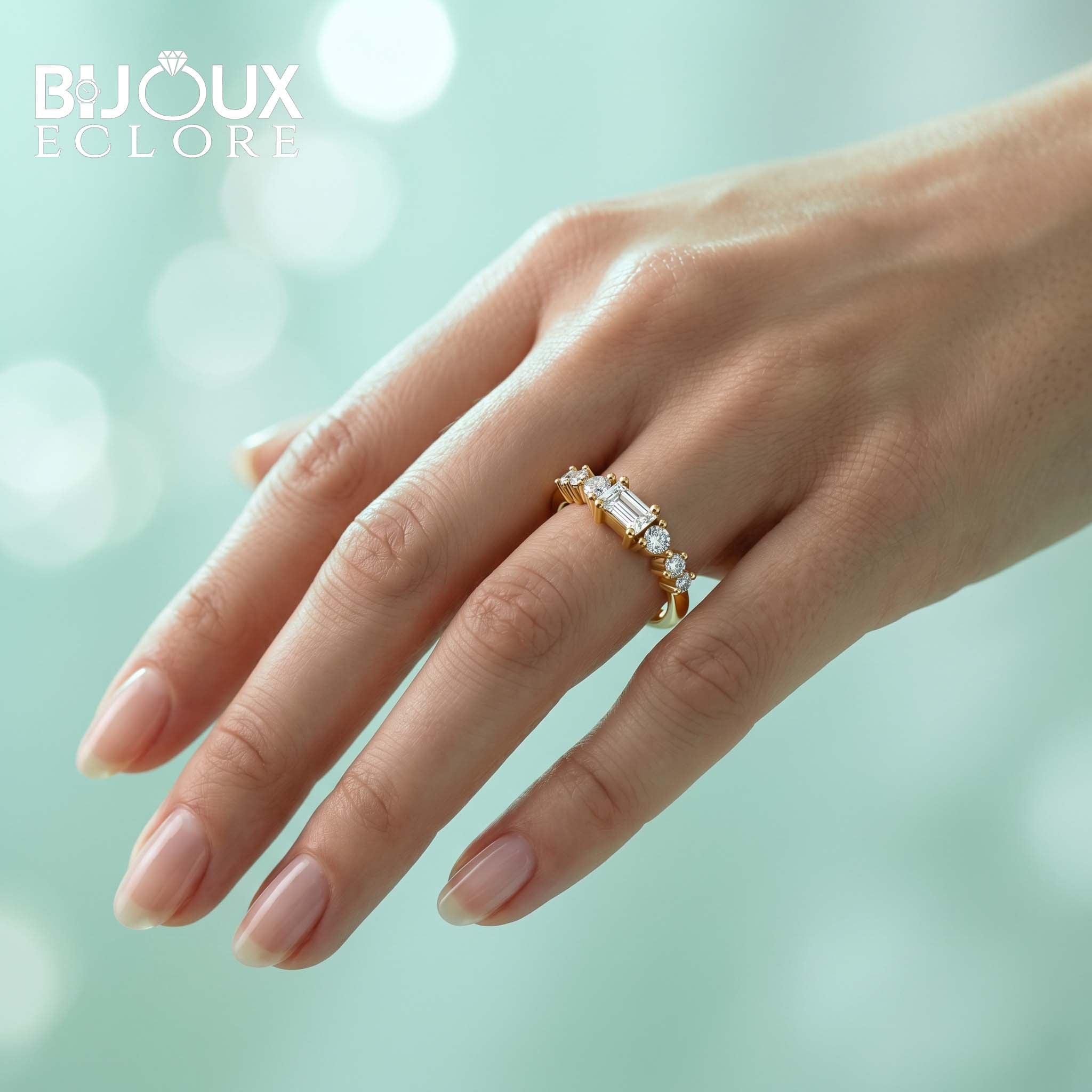 Mixed Cut Diamond Ring with Rectangular Center Stone - Bijoux Eclore