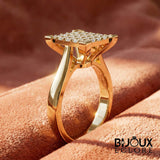 Premium Gold Square Shaped Diamond Ring with Pave Cluster Top Elegant Fashion - Bijoux Eclore