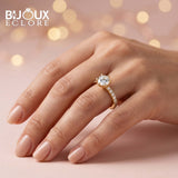 Celeste Amour Round Diamond Engagement Ring with Luxury Yellow Gold Pavé Band - Bijoux Eclore