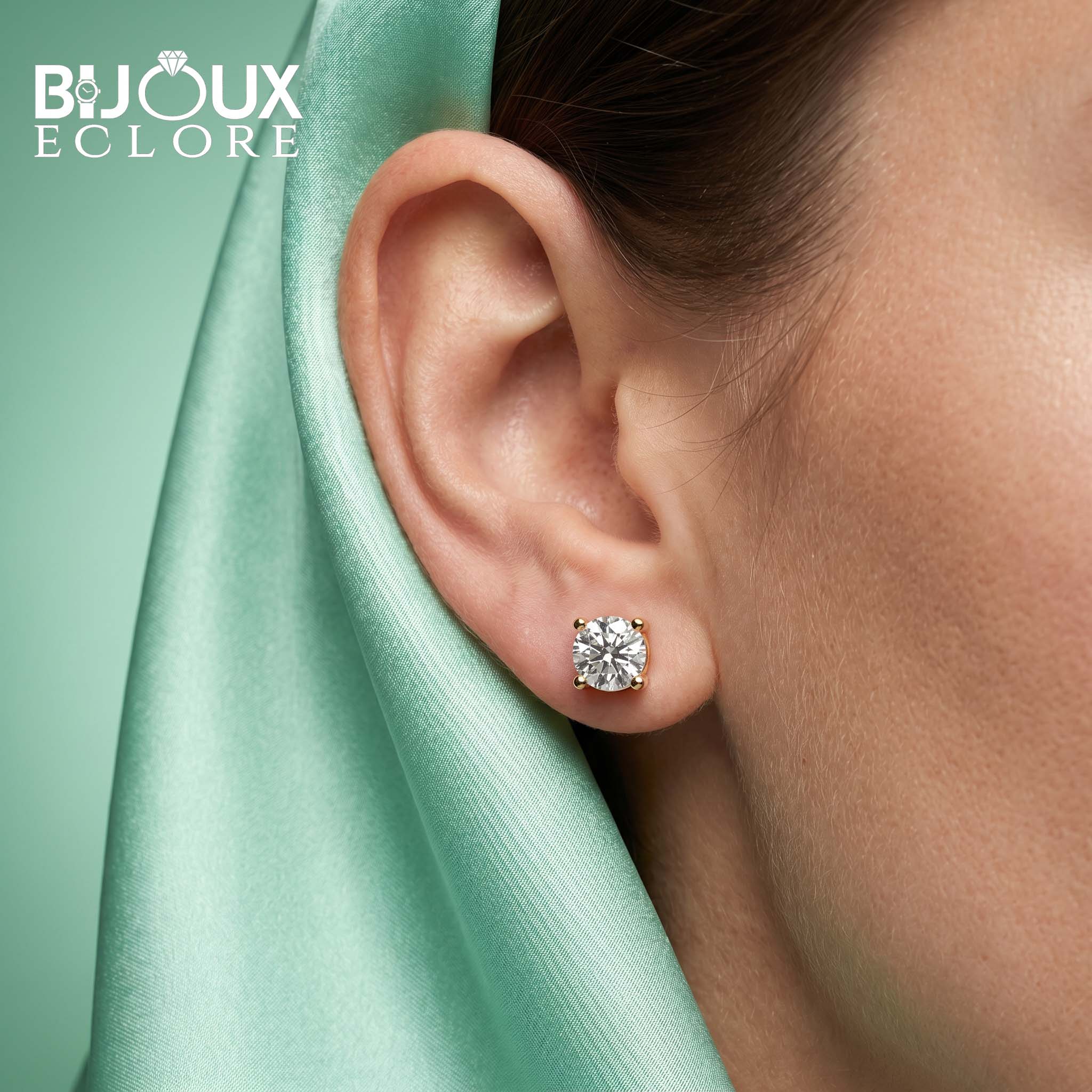 Yellow Gold Round Diamond Stud Earrings with Polished Claw Detail - Bijoux Eclore