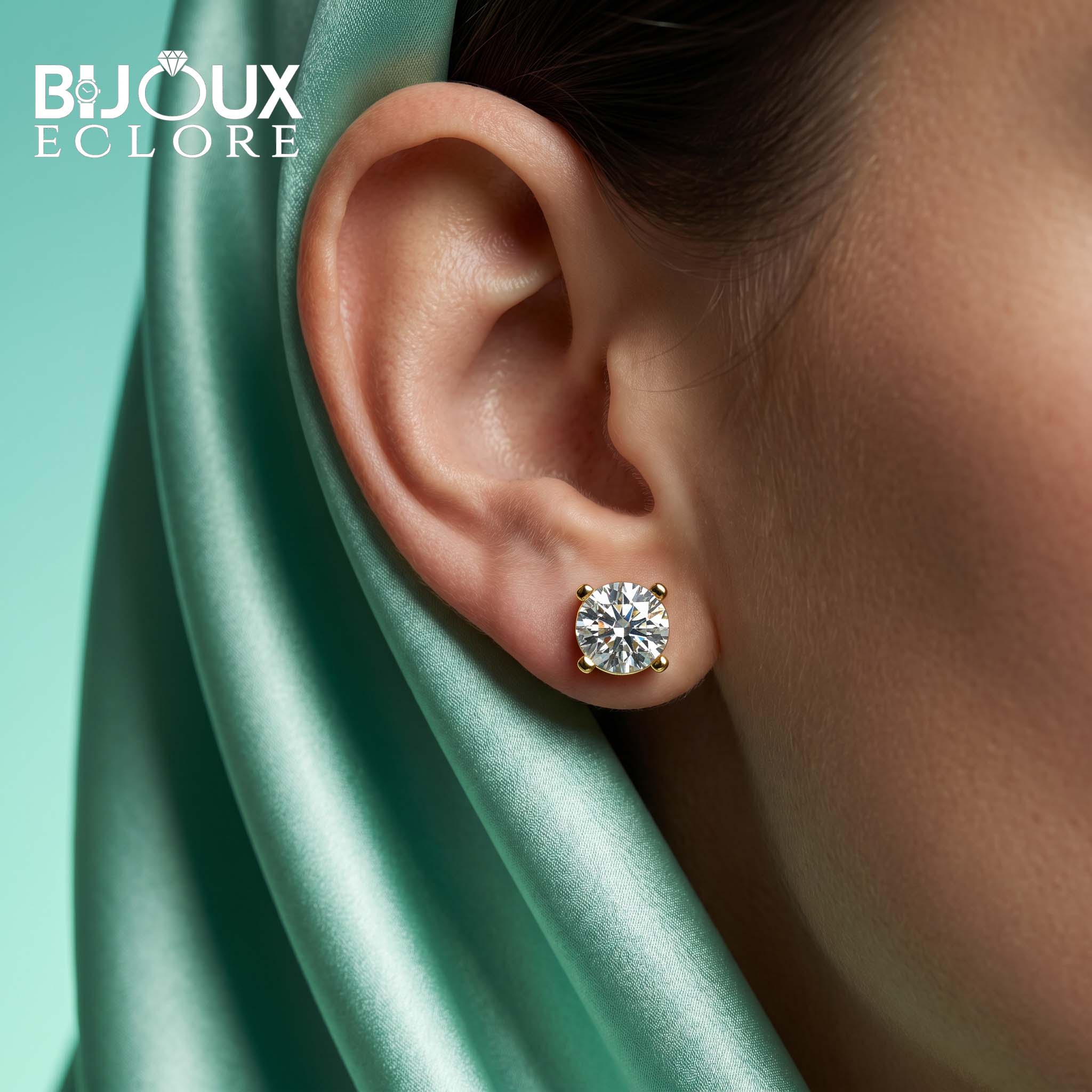 Yellow Gold Round Diamond Stud Earrings with Polished Claw Detail - Bijoux Eclore