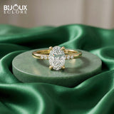 Designer-Inspired Oval Cut Diamond Ring with Refined Gold Band and Side Accents - Bijoux Eclore