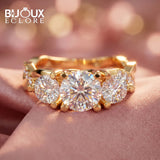 Arabella Grandeur Three-Stone Diamond Ring with Pavé Accented Yellow Gold Band - Bijoux Eclore