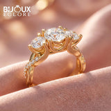 Arabella Grandeur Three-Stone Diamond Ring with Pavé Accented Yellow Gold Band - Bijoux Eclore