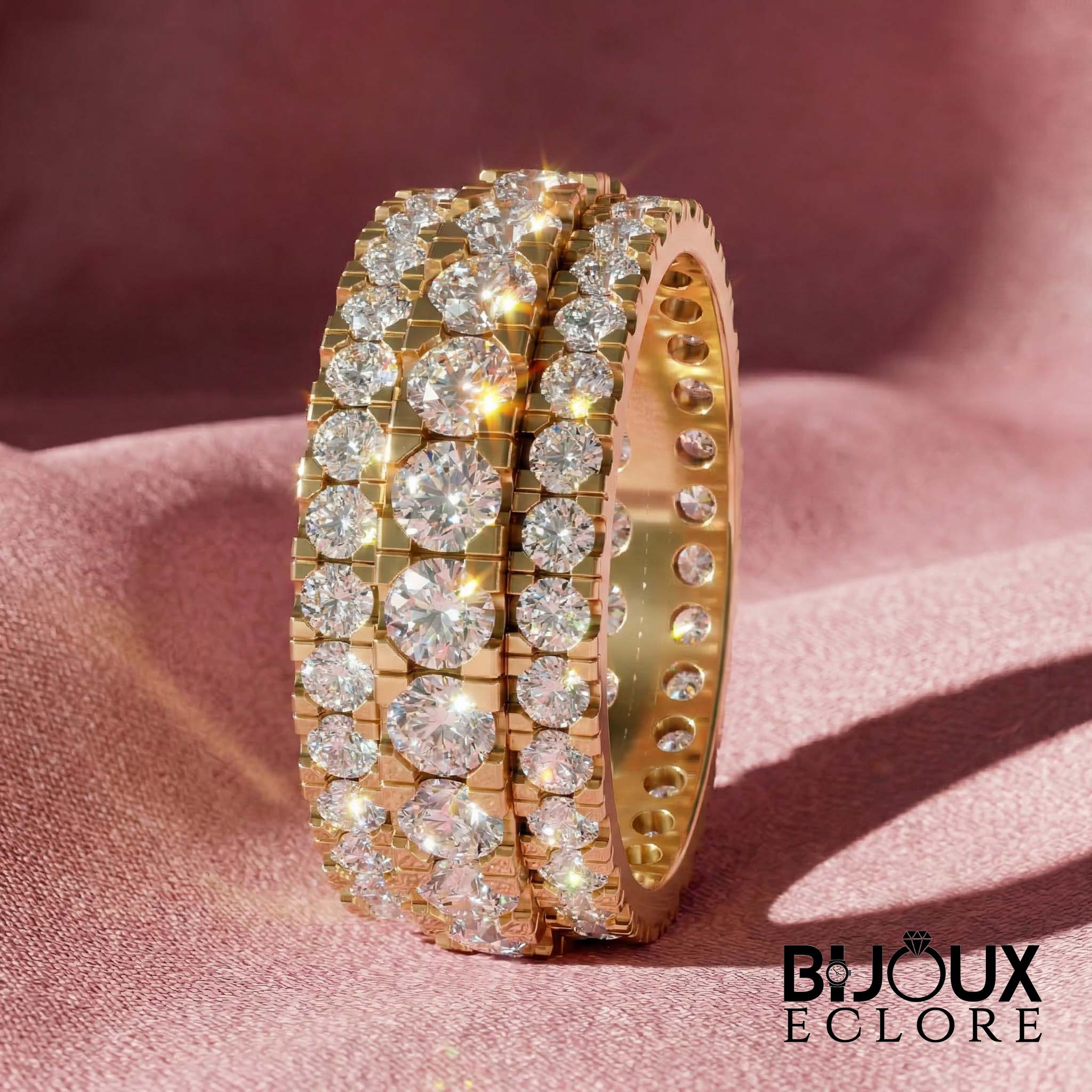 Luxury Gold Wide Diamond Eternity Band for Women with Multi Row Round and Marquise Stone Design - Bijoux Eclore