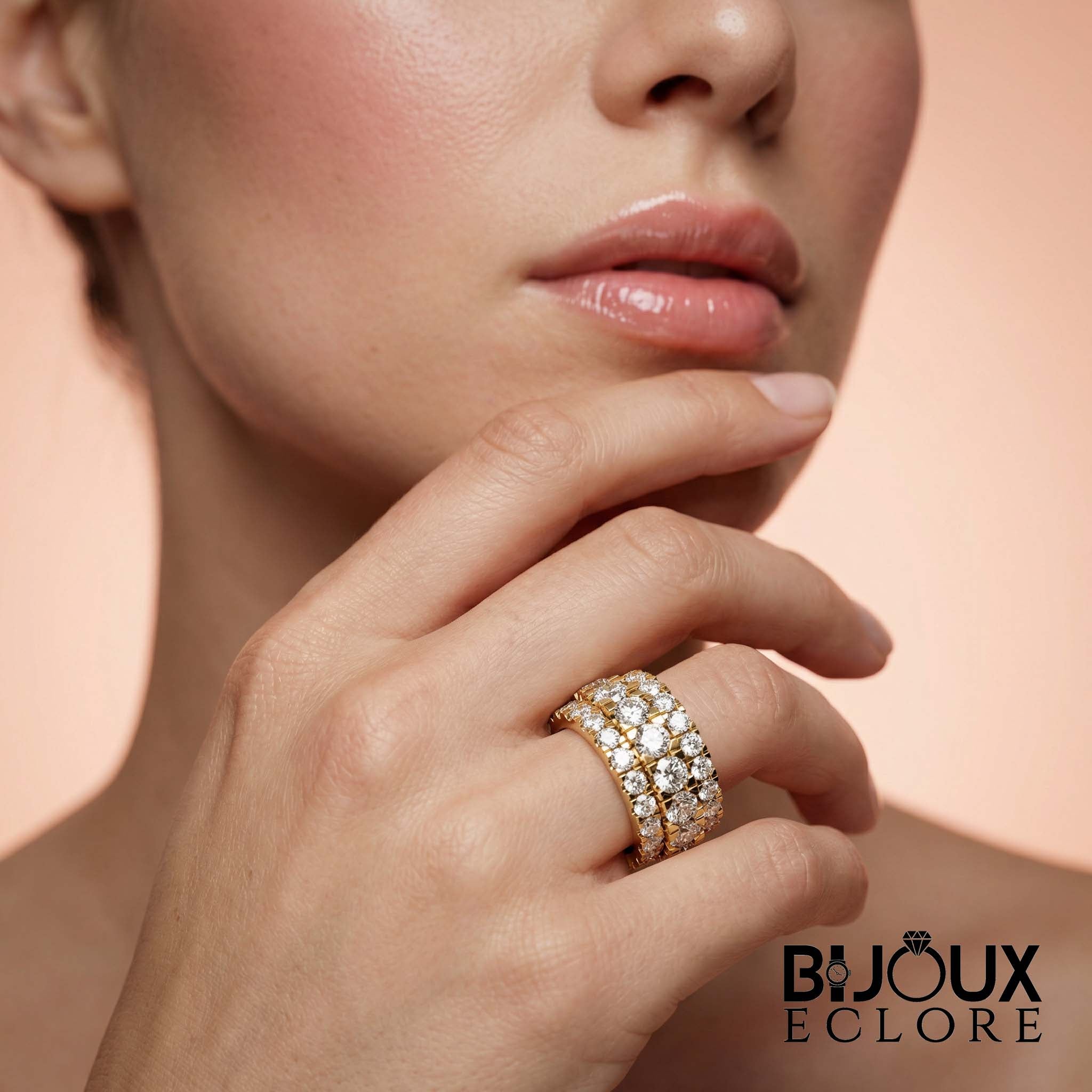 Luxury Gold Wide Diamond Eternity Band for Women with Multi Row Round and Marquise Stone Design - Bijoux Eclore