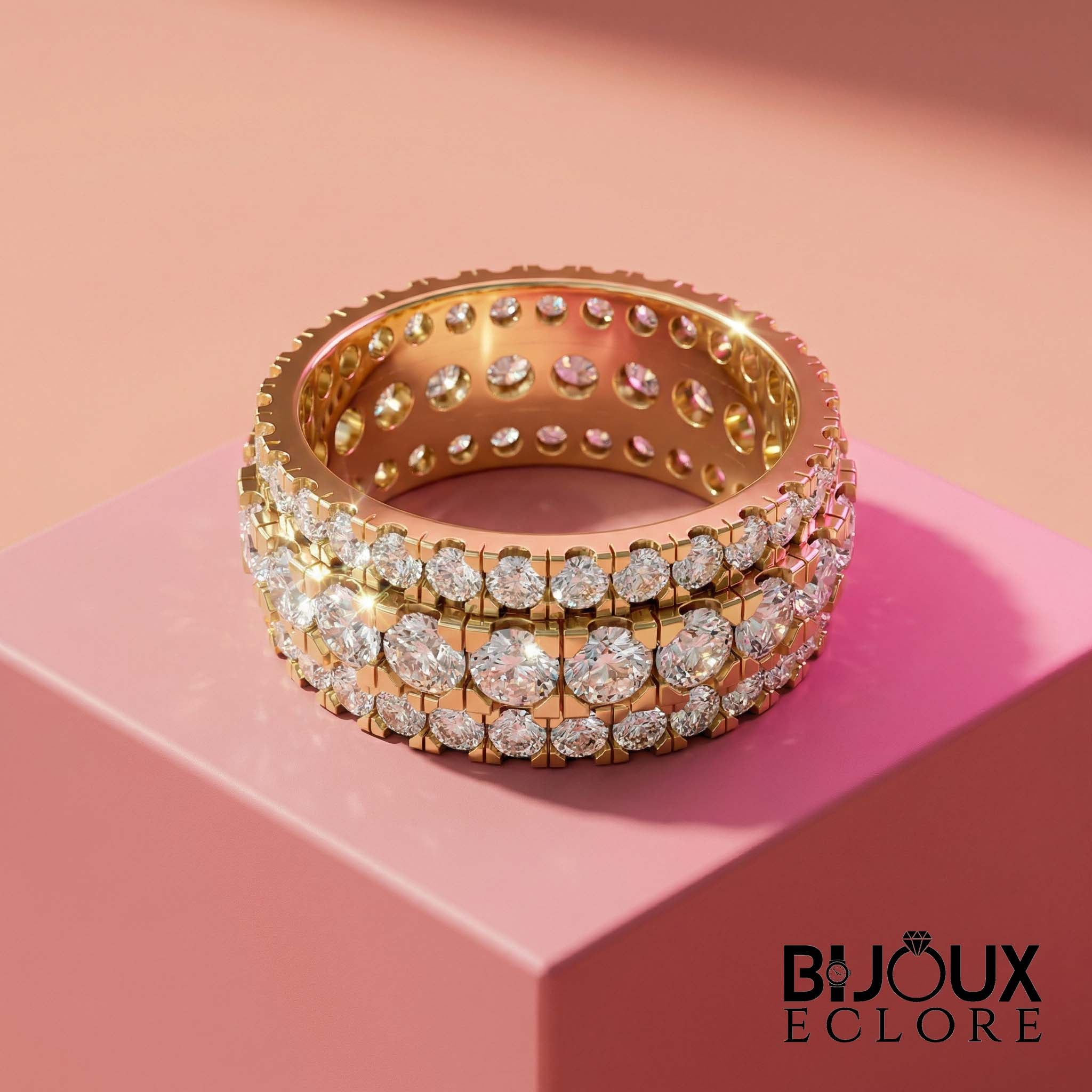 Luxury Gold Wide Diamond Eternity Band for Women with Multi Row Round and Marquise Stone Design - Bijoux Eclore