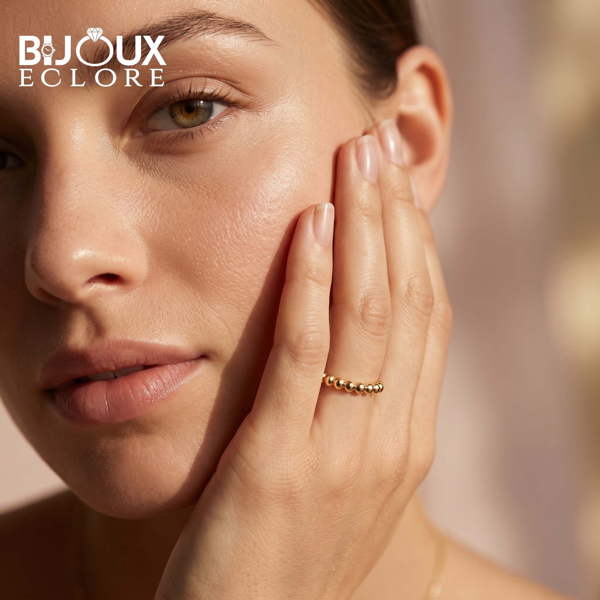 The Valentina Orb Gold Eternity Ring with Smooth Rounded Bead Detail - Bijoux Eclore