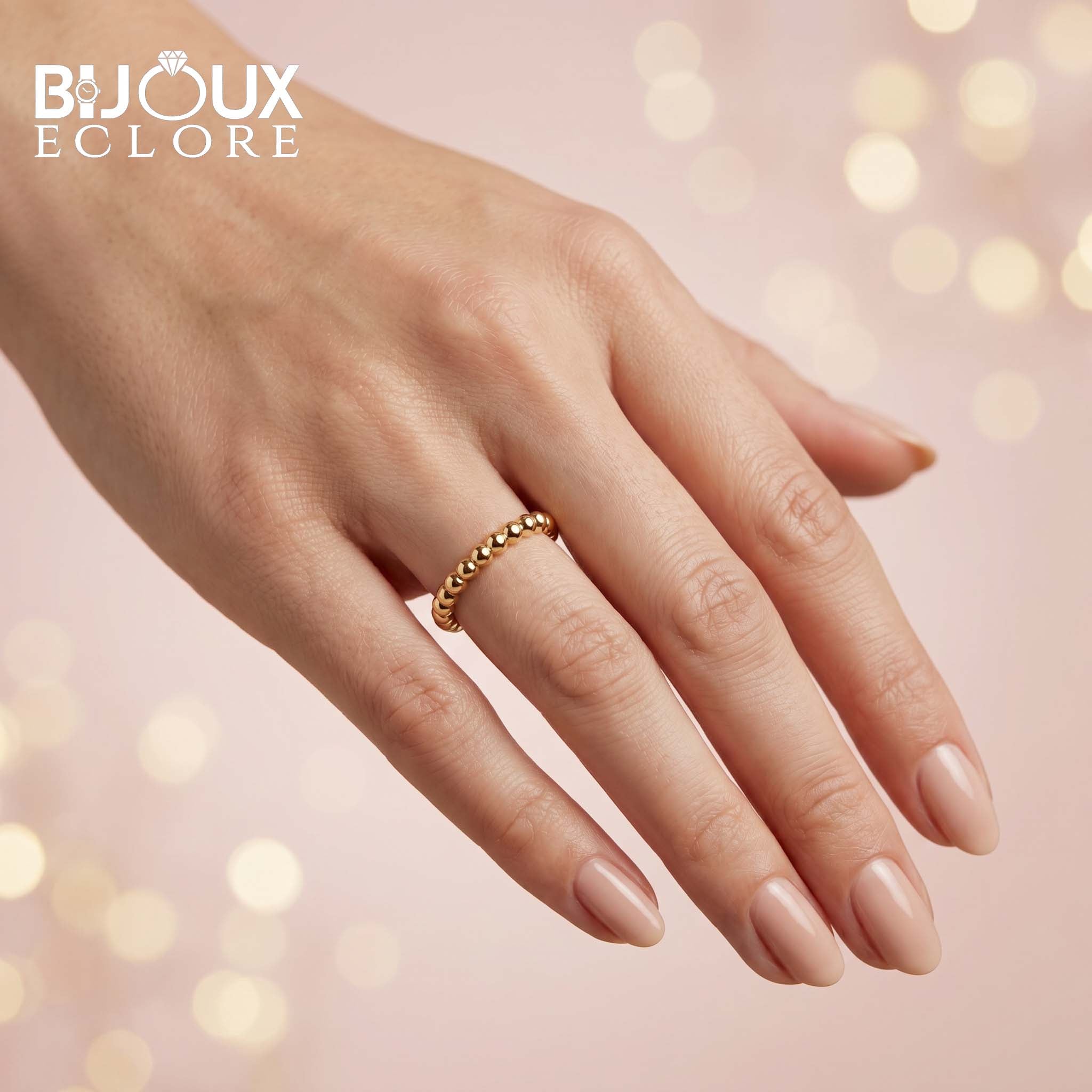 The Valentina Orb Gold Eternity Ring with Smooth Rounded Bead Detail - Bijoux Eclore