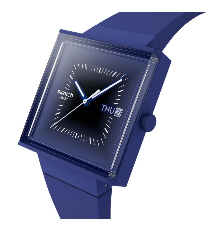 Swatch Squarely Blacklight Blue Watch SO34N700 - Bijoux Eclore