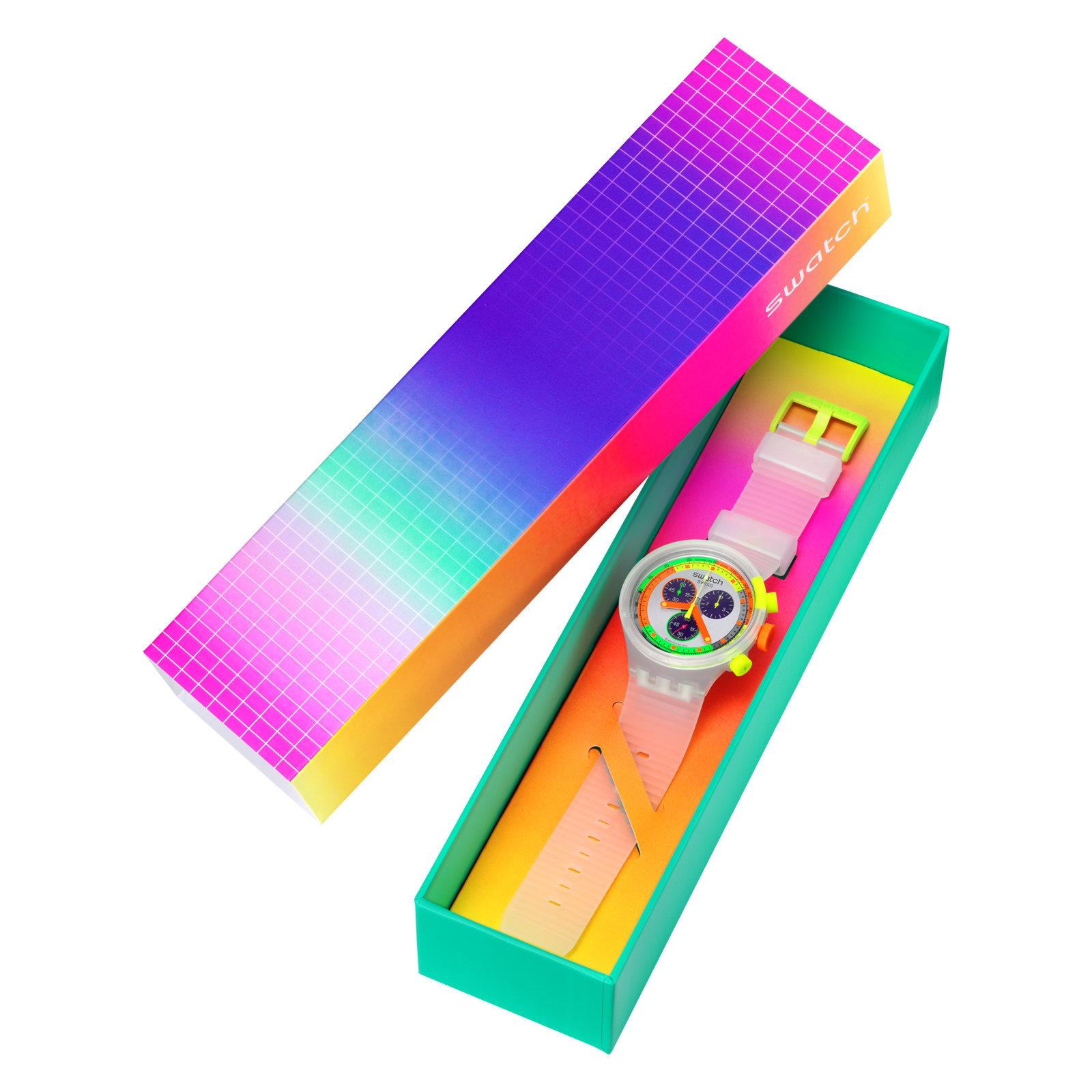 Swatch Neon Jelly Multicolour Dial Silicone Strap Chronograph Watch SB02K100