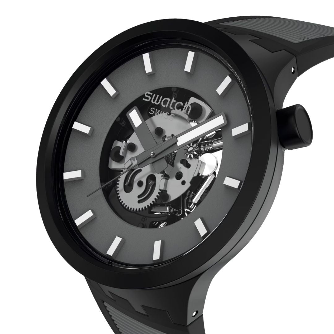 Swatch Past the Horizon Grey Dial black strap Watch SB05B113
