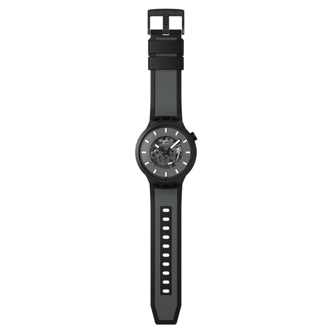 Swatch Past the Horizon Grey Dial black strap Watch SB05B113