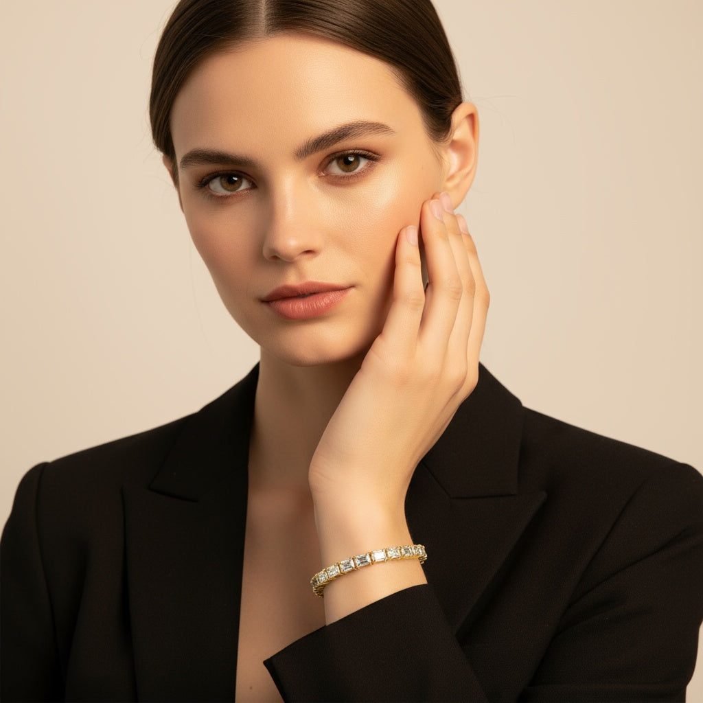 Emerald-Cut Diamond Tennis Bracelet Featuring a Continuous Line of Radiant, Precision-Set Stones with Secure Box Clas - Bijoux Eclore
