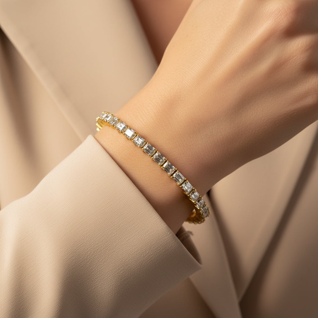 Emerald-Cut Diamond Tennis Bracelet Featuring a Continuous Line of Radiant, Precision-Set Stones with Secure Box Clas - Bijoux Eclore