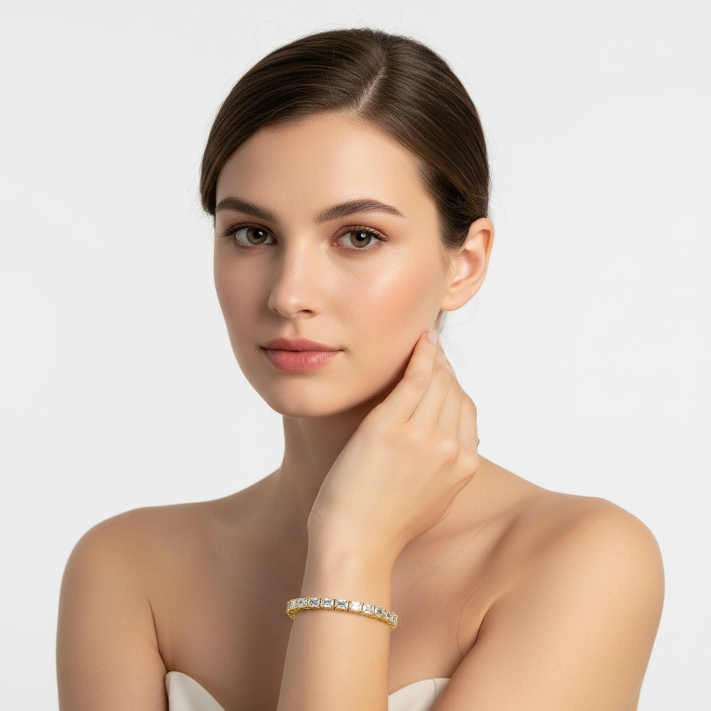 Elegant Tennis Bracelet with Emerald-Cut Diamonds,  Setting for a Timeless Luxury Look - Bijoux Eclore