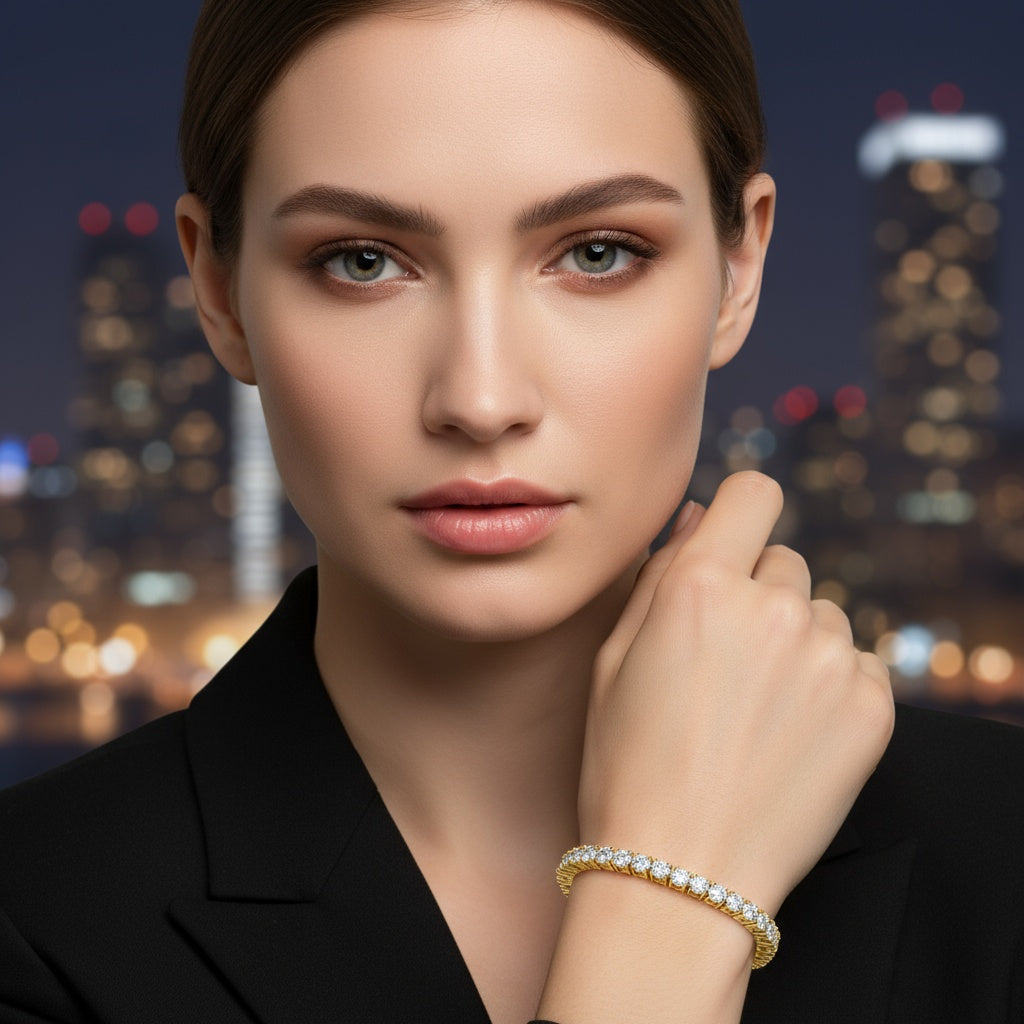 Exquisite Round Brilliant-Cut Diamond Tennis Bracelet in  Handcrafted with Radiant Diamonds for Timeless Elegance and a Secure Classic Clasp - Bijoux Eclore