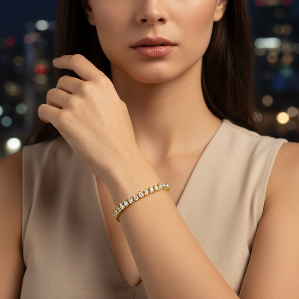 Exquisite Tennis Bracelet Showcasing Brilliant Pear-Cut Diamond Stones in a Timeless, Sophisticated Design of Radiant Luxury and Refined Elegance - Bijoux Eclore