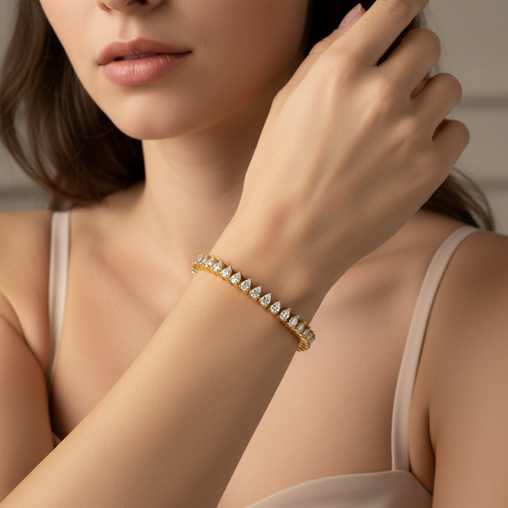 Exquisite Tennis Bracelet Showcasing Brilliant Pear-Cut Diamond Stones in a Timeless, Sophisticated Design of Radiant Luxury and Refined Elegance - Bijoux Eclore