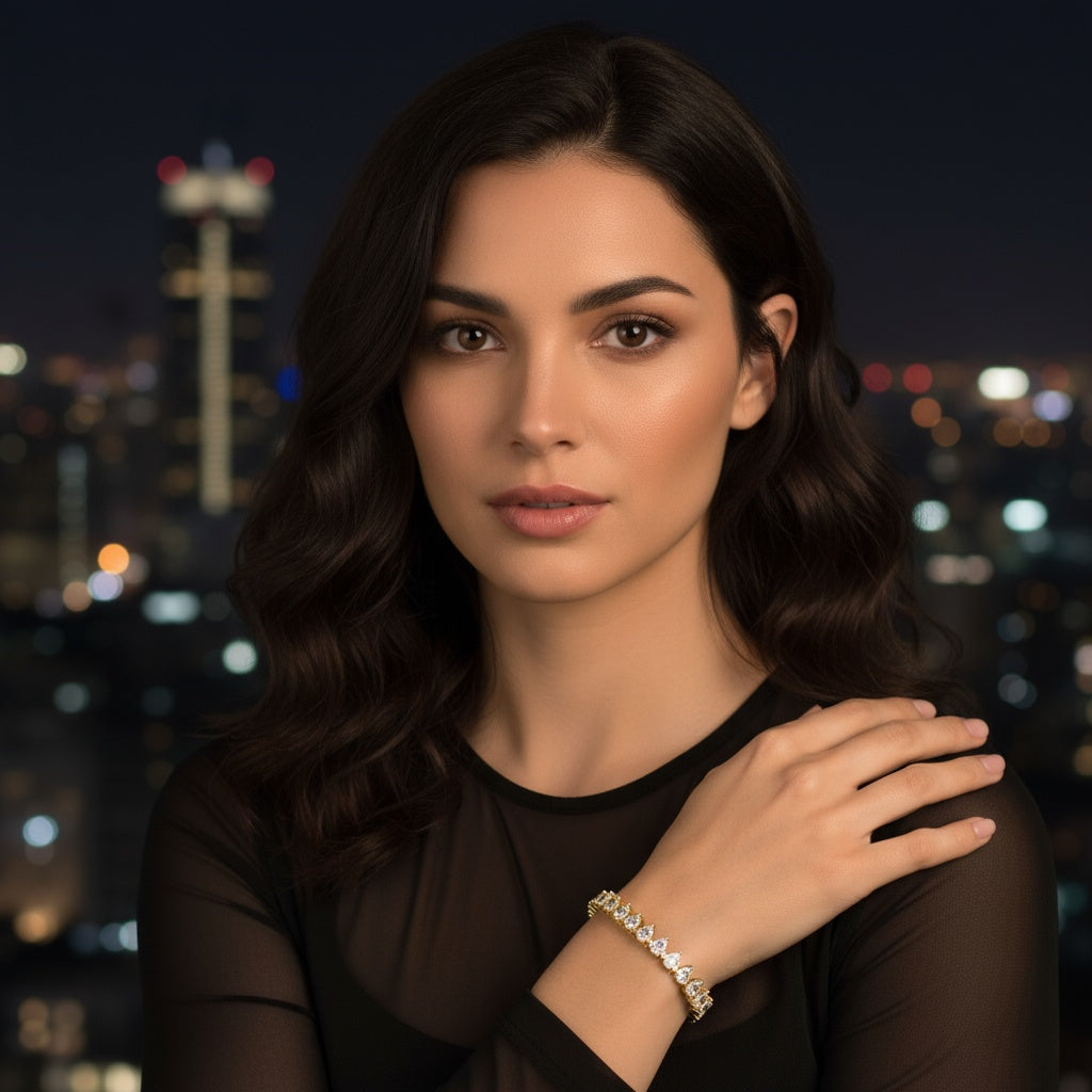 Exquisite Cut Diamond Tennis Bracelet – A Dazzling Symphony of 41 Brilliant Pear-Shaped Diamonds Set in a Timeless Design, Celebrating Radiant Luxury, Graceful Fluidity, and Unparalleled Sophistication - Bijoux Eclore