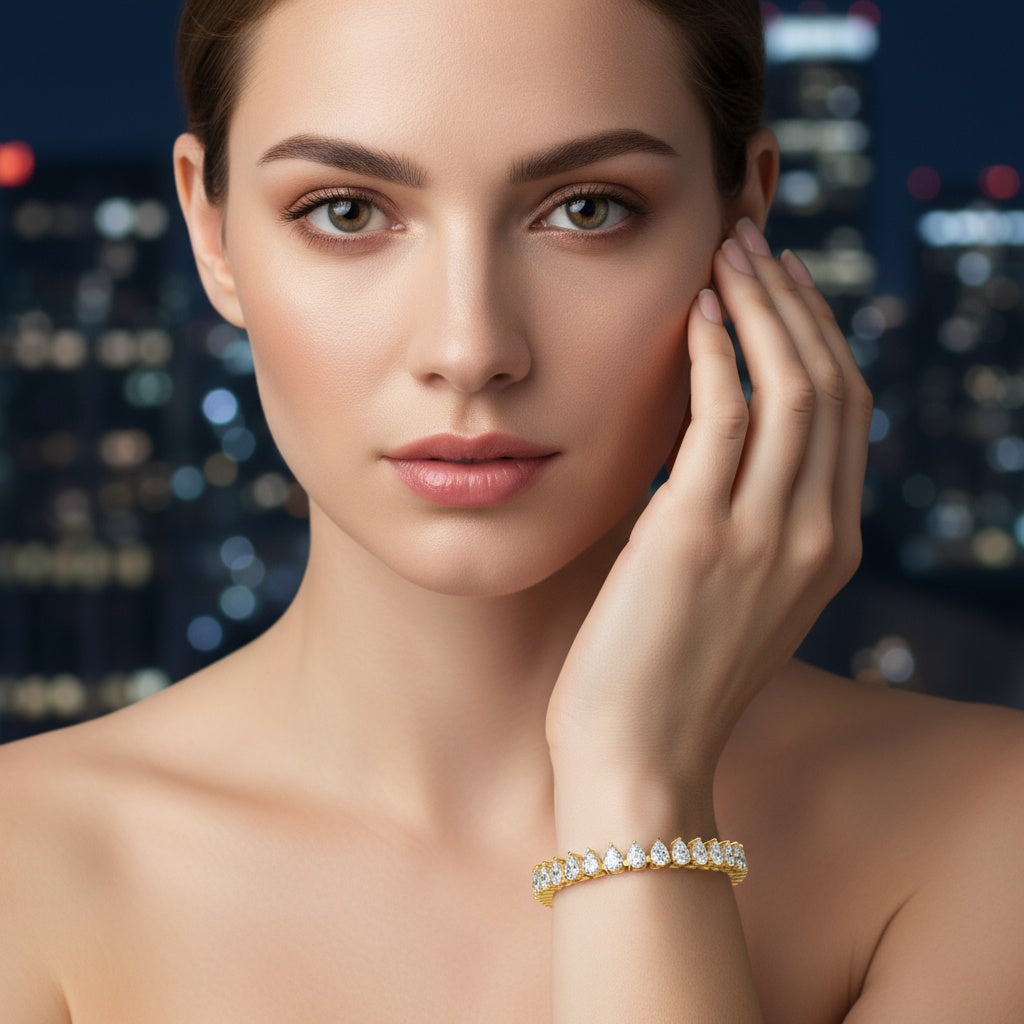 Elegant Tennis Bracelet with Sparkling Pear-Shaped Diamonds, Timeless Luxury Jewelry Piece for Special Occasions - Bijoux Eclore