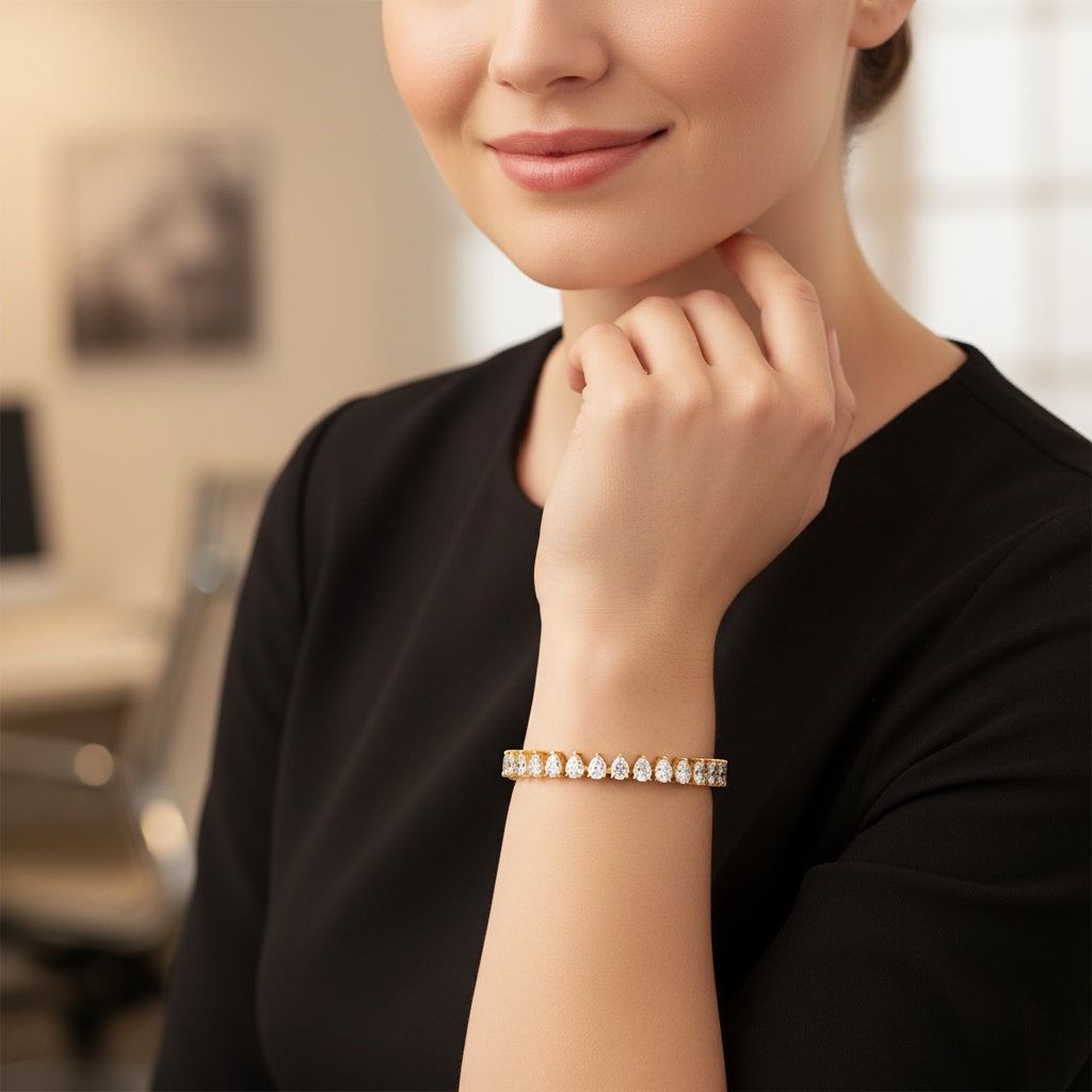 Elegant Tennis Bracelet with Sparkling Pear-Shaped Diamonds, Timeless Luxury Jewelry Piece for Special Occasions - Bijoux Eclore
