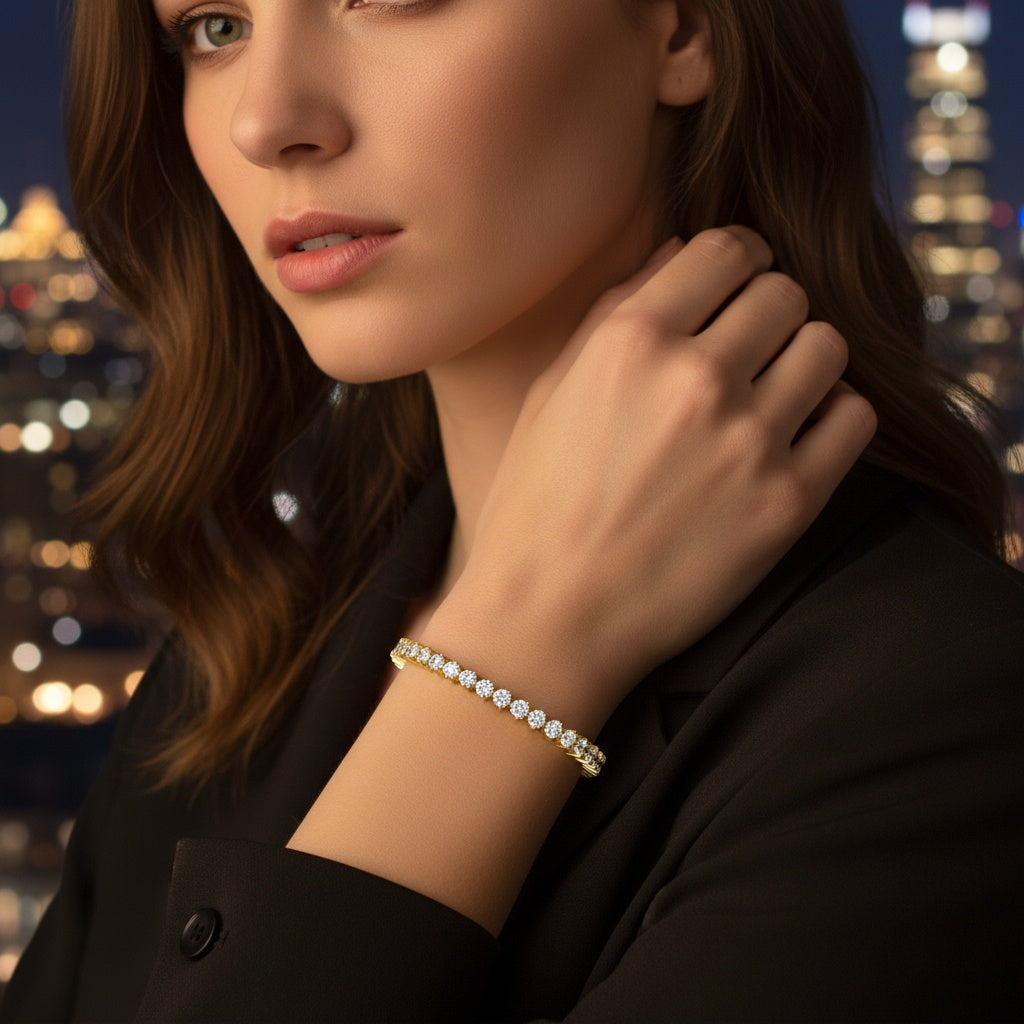Exquisite Round-Cut Diamond Tennis Bracelet in  Classic Prong-Set Design Featuring Brilliant White Diamonds for Timeless Sophistication and Everyday Elegance - Bijoux Eclore