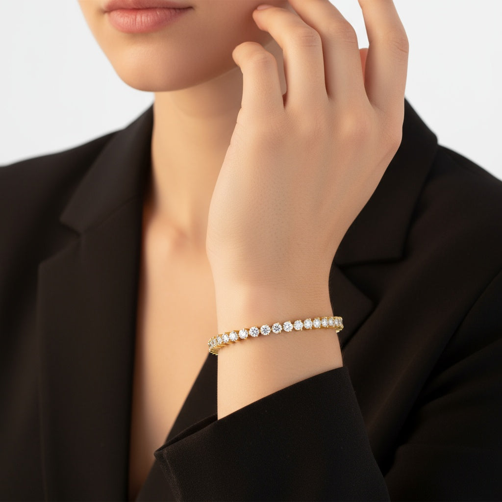 Exquisite Round-Cut Diamond Tennis Bracelet in  Classic Prong-Set Design Featuring Brilliant White Diamonds for Timeless Sophistication and Everyday Elegance - Bijoux Eclore