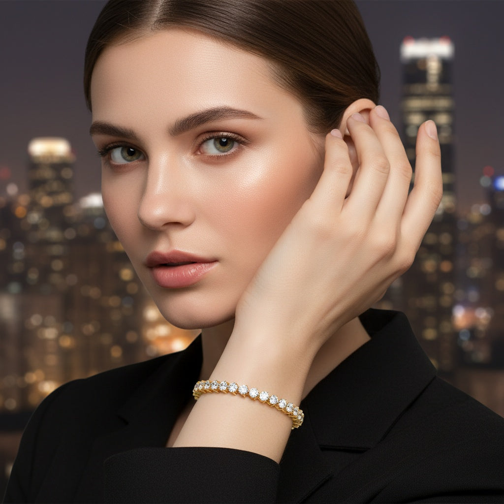 Elegant Round Brilliant-Cut Diamond Tennis Bracelet Featuring Classic Four-Prong Settings and Secure Box Clasp for Timeless Luxury and Sophisticated Shine - Bijoux Eclore