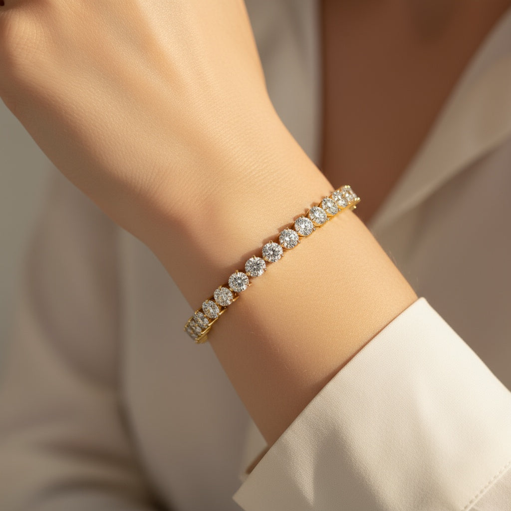 Elegant Tennis Bracelet Featuring Brilliant Round-Cut Diamonds in a Classic Four-Prong Setting, Showcasing Timeless Luxury and Sophisticated Sparkle for Special Occasions - Bijoux Eclore