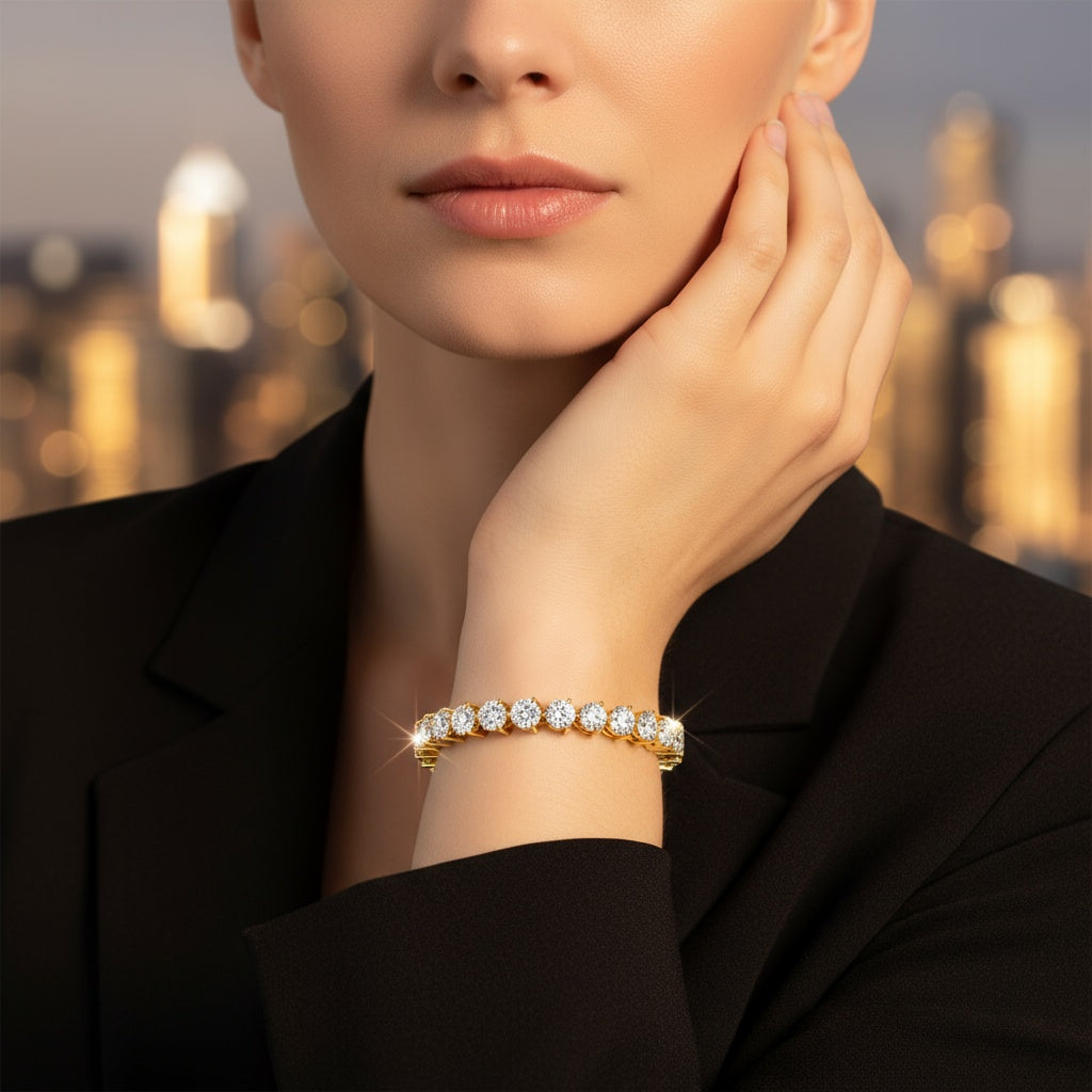 Elegant Tennis Bracelet Featuring Brilliant Round-Cut Diamonds in a Classic Four-Prong Setting, Showcasing Timeless Luxury and Sophisticated Sparkle for Special Occasions - Bijoux Eclore