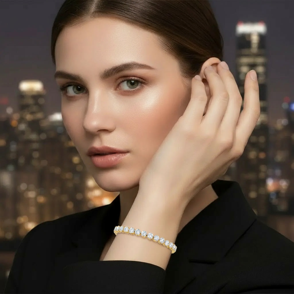 Elegant Tennis Bracelet Featuring Brilliant Round-Cut Diamonds in a Classic Four-Prong Setting, Showcasing Timeless Luxury and Sophisticated Sparkle for Special Occasions - Bijoux Eclore