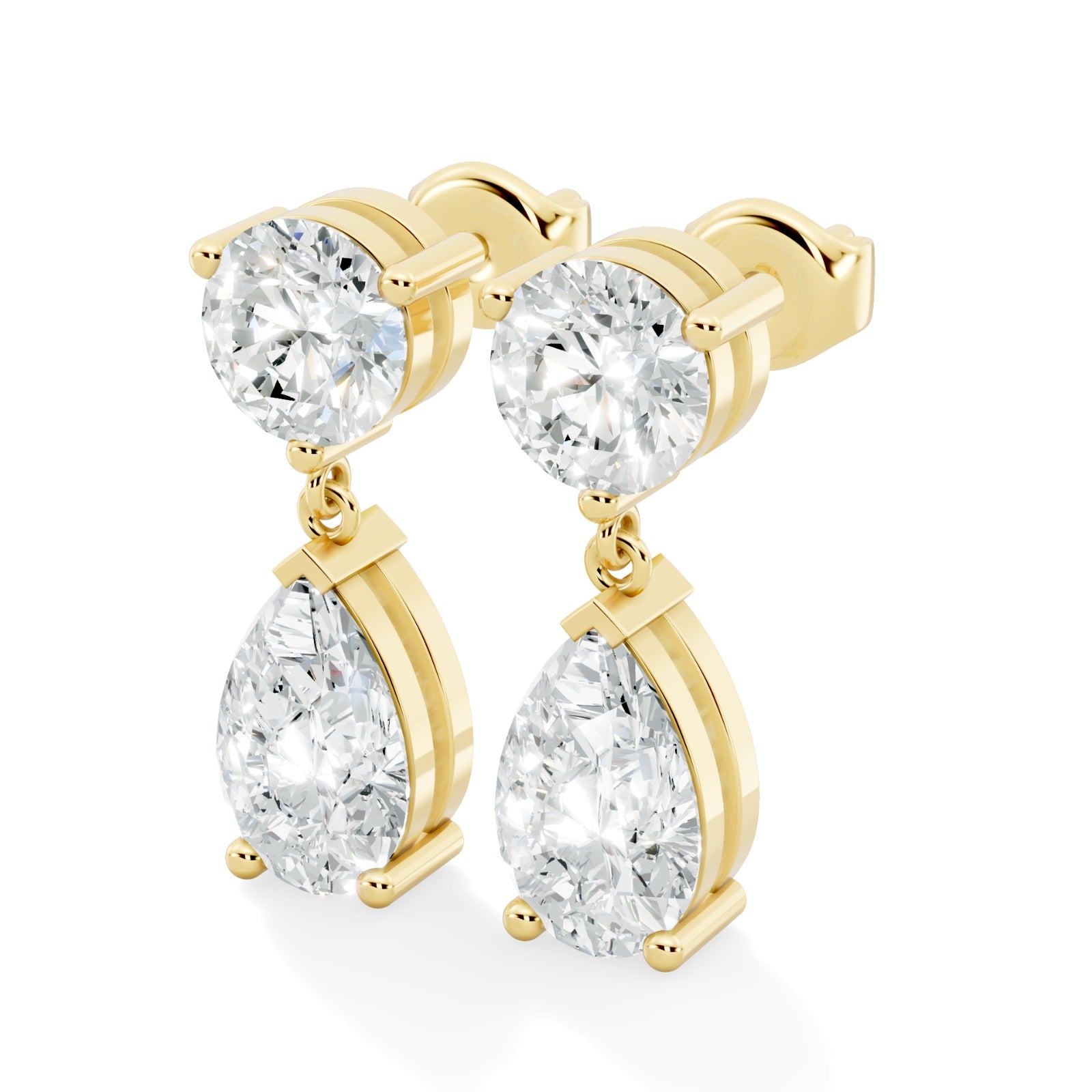 Classic Round & Pear-Cut Diamond Drop Earrings in Yellow Gold - Bijoux Eclore