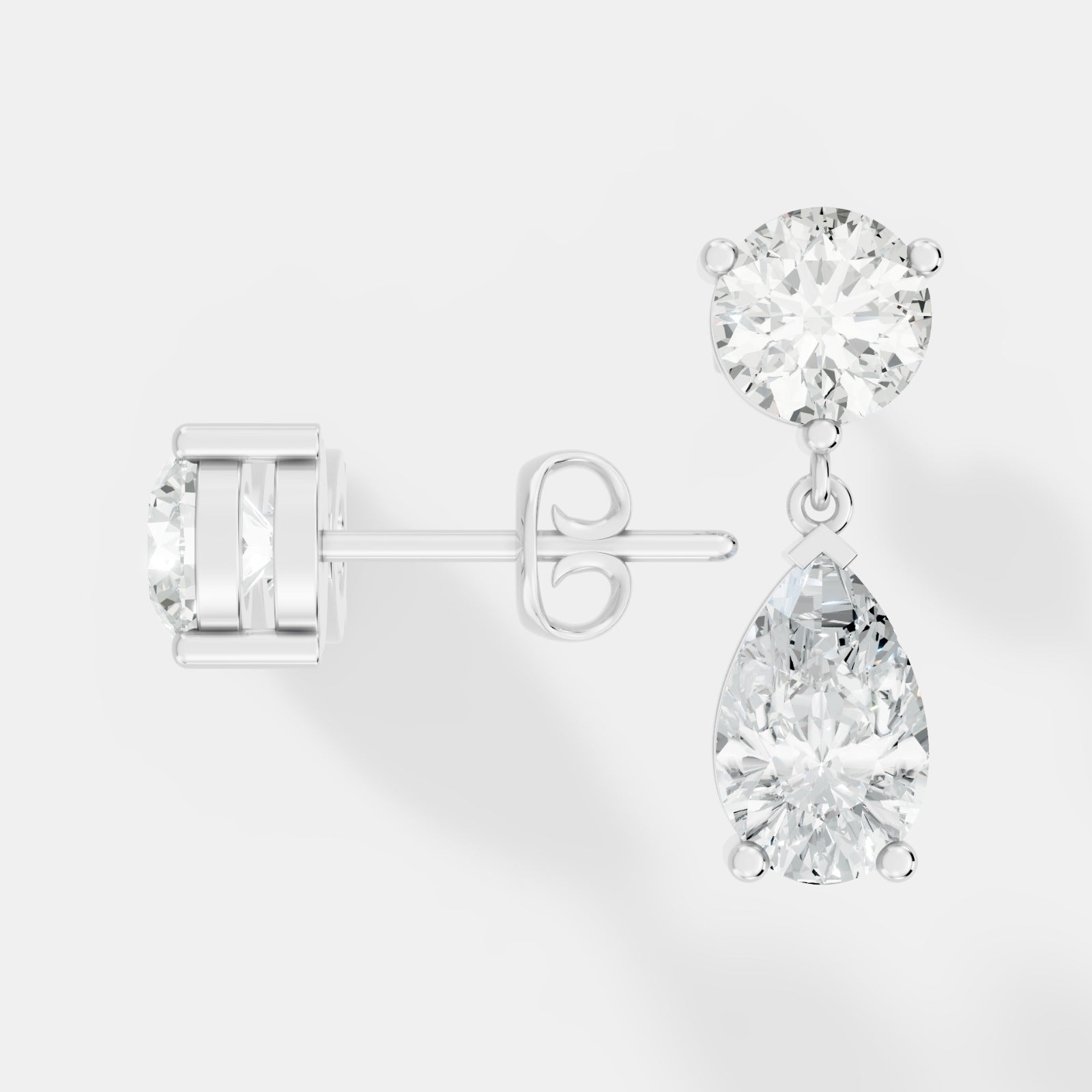 Classic Round & Pear-Cut Diamond Drop Earrings in Yellow Gold - Bijoux Eclore
