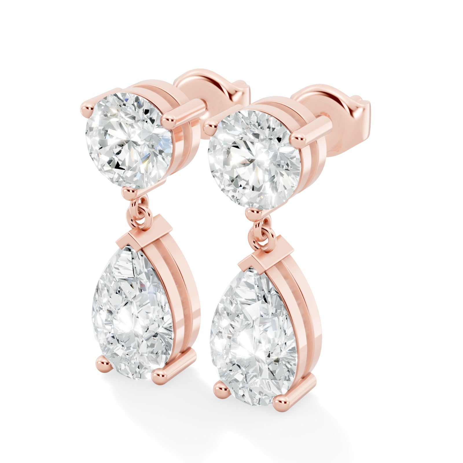 Classic Round & Pear-Cut Diamond Drop Earrings in Yellow Gold - Bijoux Eclore