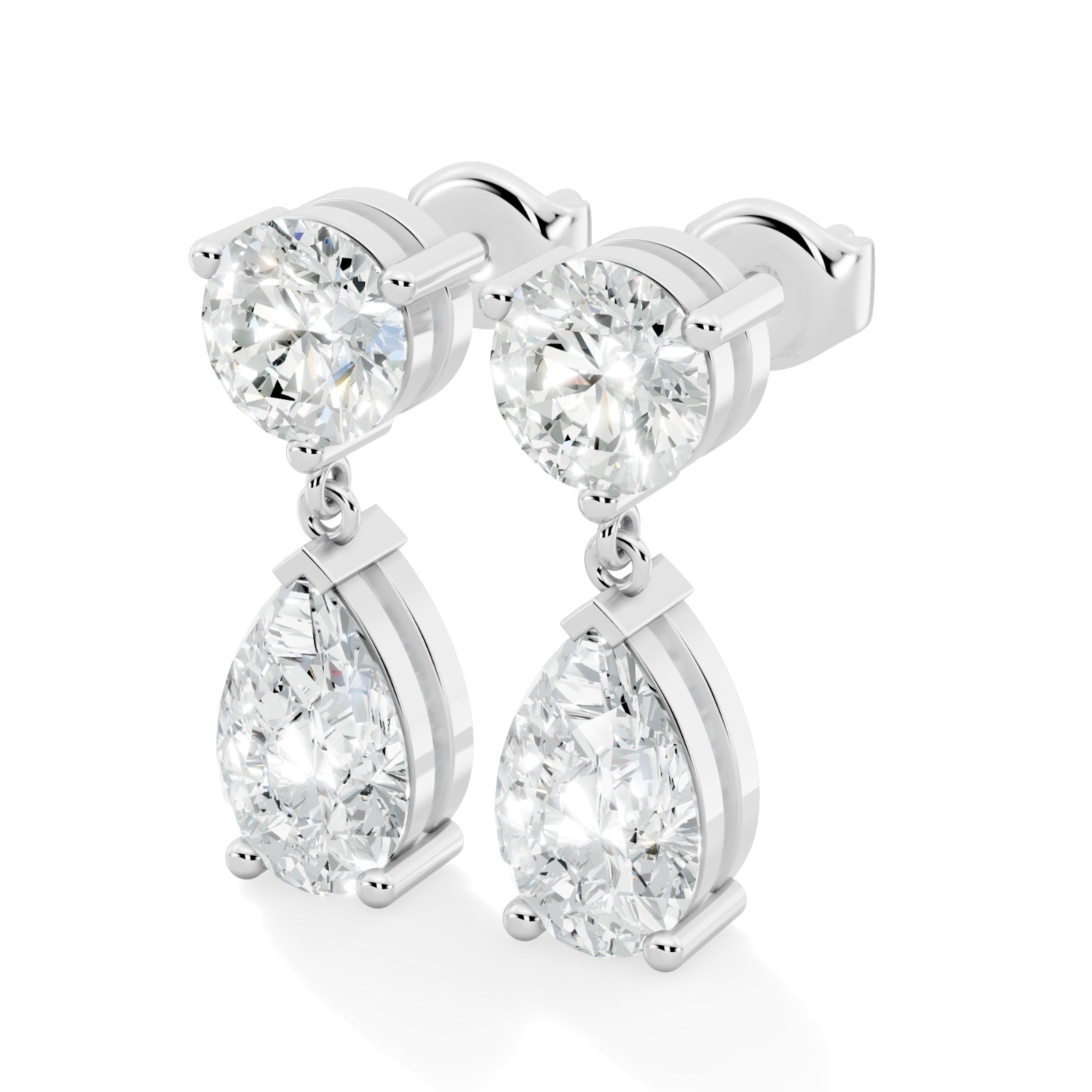 Classic Round & Pear-Cut Diamond Drop Earrings in Yellow Gold - Bijoux Eclore