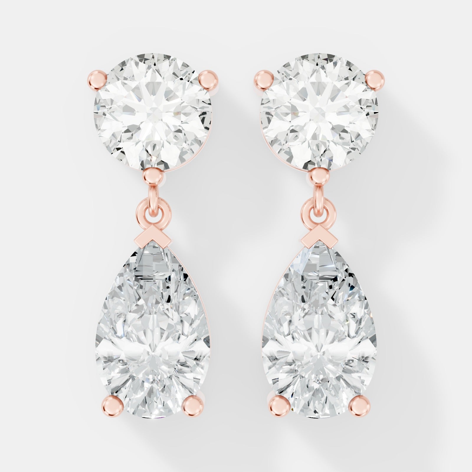 Classic Round & Pear-Cut Diamond Drop Earrings in Yellow Gold - Bijoux Eclore